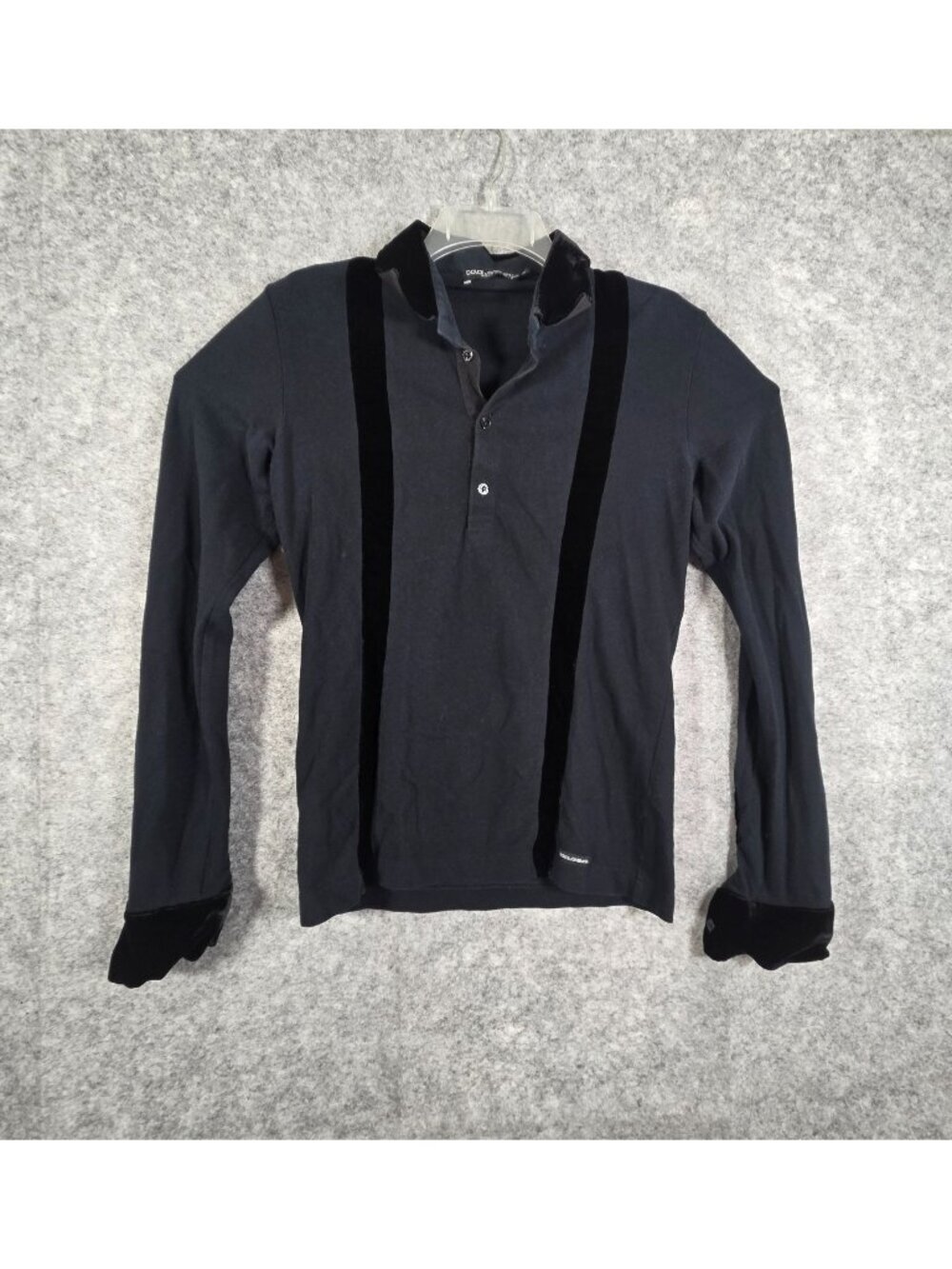 Dolce & Gabbana Black Long Sleeve Pullover Top XL Velvet Trim Luxury Designer It